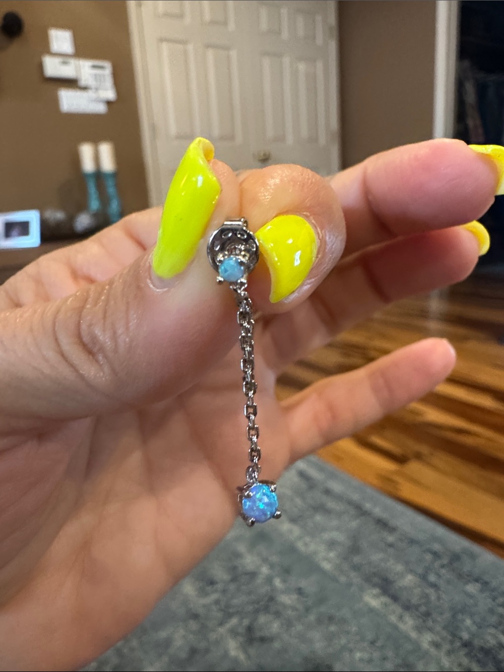 Melinda Maria Silver Chain Drop Earrings with Blue Opal Accents